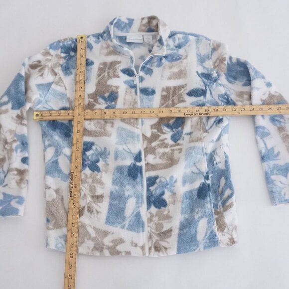 Alfred Dunner White Blue Floral Fleece Outdoor Zip Up Sweater Xl - Picture 4 of 11
